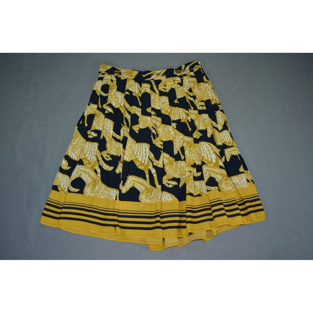 Anthropologie Maeve Jade Horse Pleated Skirt Size 4 Yellow Black Viscose